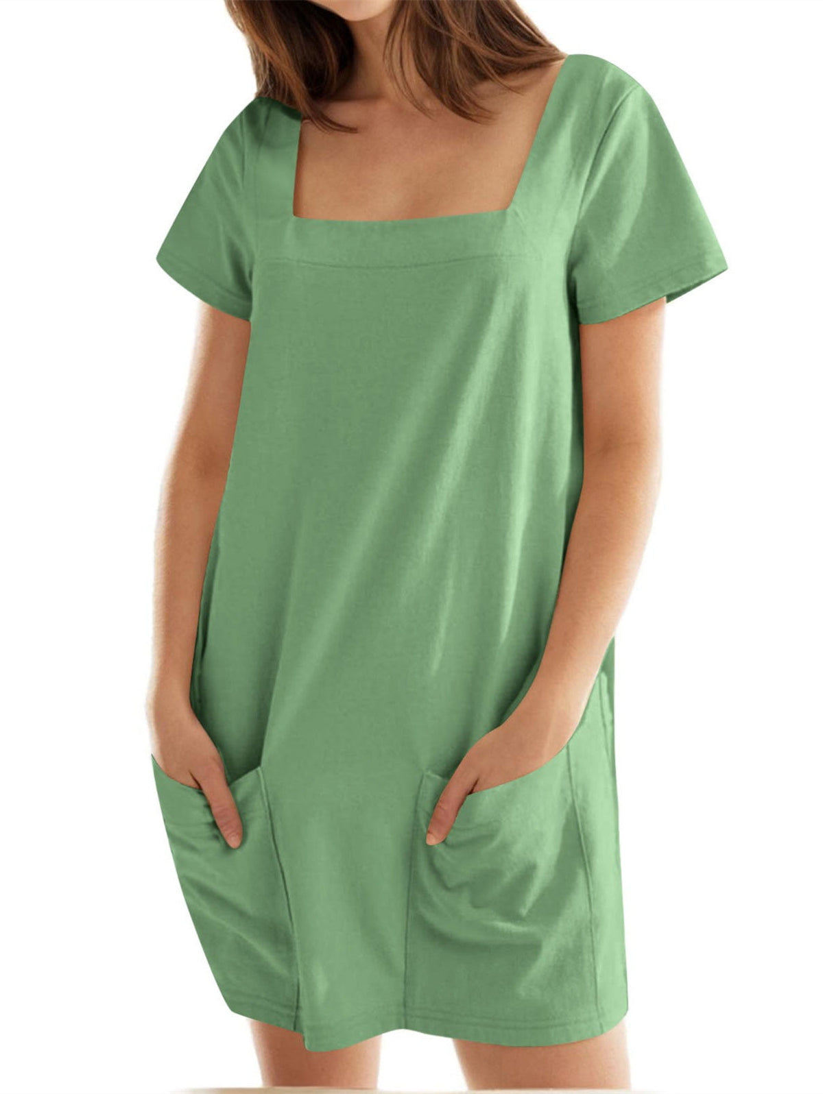 Women's Solid Square Neck Pocket Mini Dress