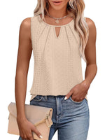 Women's Summer Keyhole Neck Pleated Tank Tops