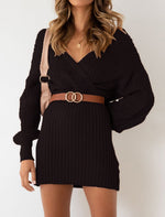 Women's Sexy V-Neck Sweater Package Hip Skirt