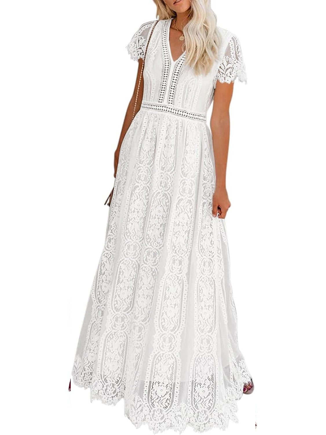 Women's V-Neck Short Sleeve Floral Lace Dress