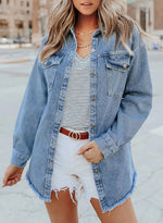 Women's Button Down Raw Edge Denim Jacket