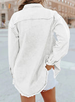 Women's Button Down Raw Edge Denim Jacket