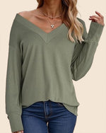 Women's Casual Long Sleeve V Neck Pullover Shirts