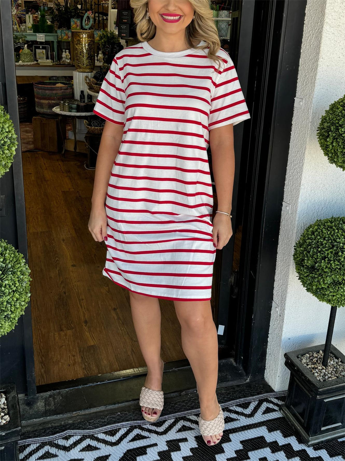 Women's Short Sleeve Striped T-Shirt Dress