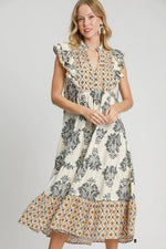 Casual Printed Ruffle Sleeve Dress