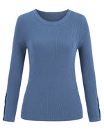 Women's Long-Sleeve Button Crew Neck Pullover Sweater
