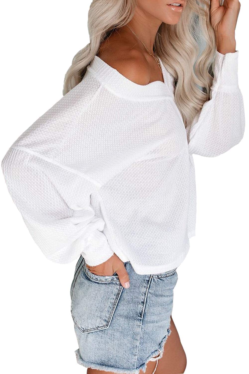 Women'sOversized Off The Shoulder V Neck Pullover Sweater