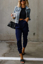 Women's Satin High Waist Pocketed Joggers