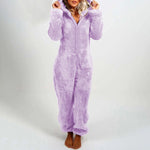 Women's Pajamas Furry Zipper Jumpsuit Hooded Pajamas