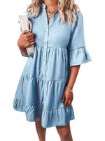 Women??s Casual V Neck Ruffle Short Sleeve Summer Dress