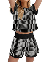 Women's 2 Piece Ribbed Striped Short Sets