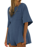 Women¡®s Casual Short Sleeve Romper With Pockets