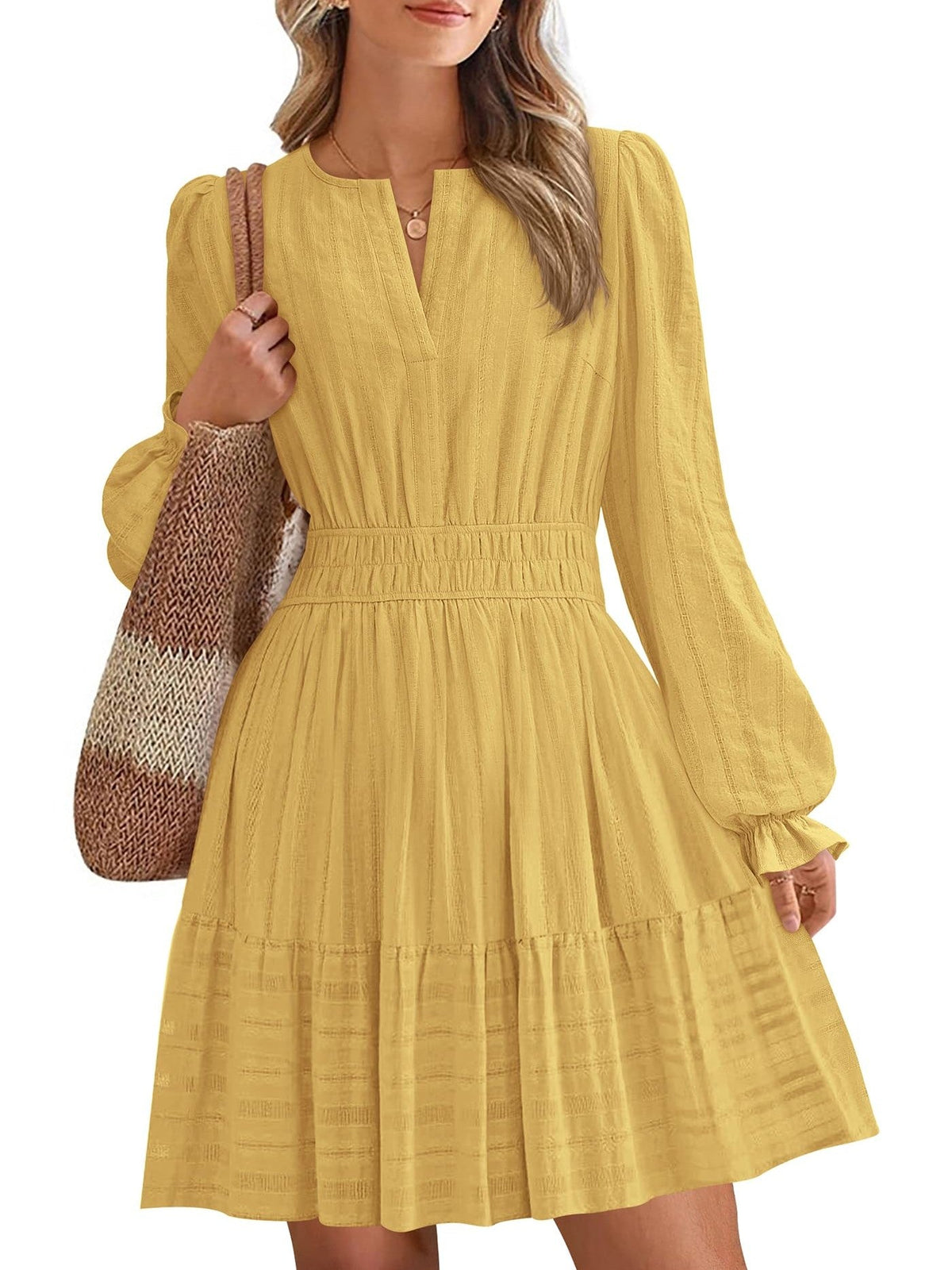 Women's Tiered Ruffle Hem V-Neck Dress
