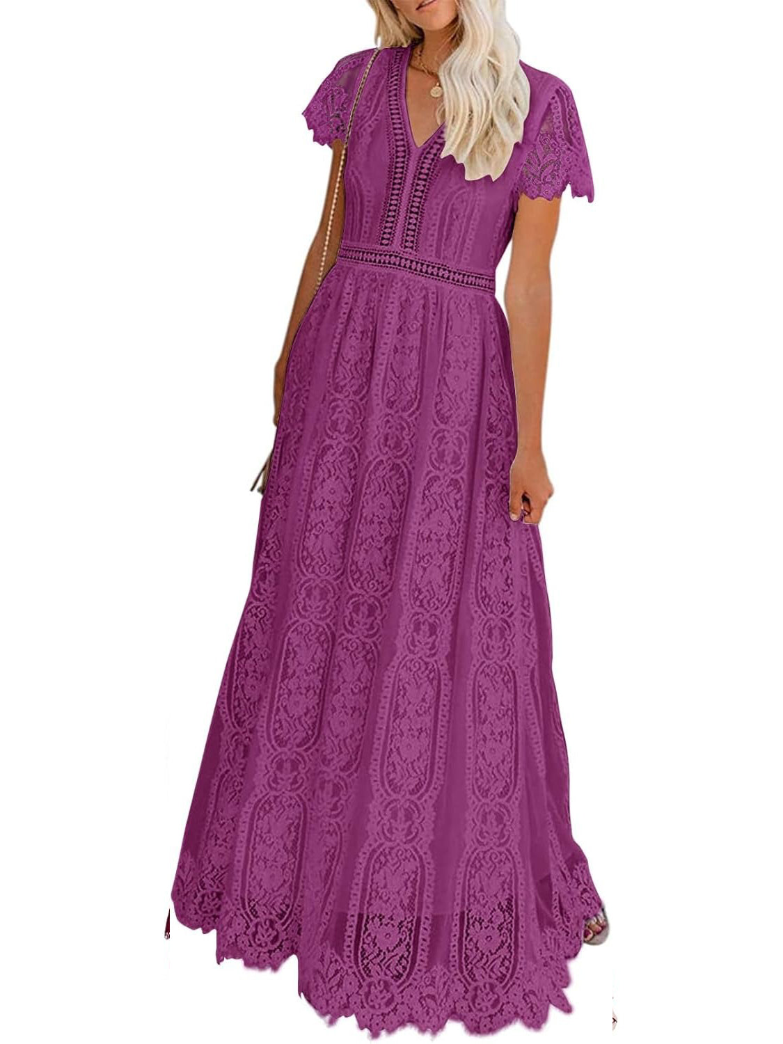 Women's V-Neck Short Sleeve Floral Lace Dress