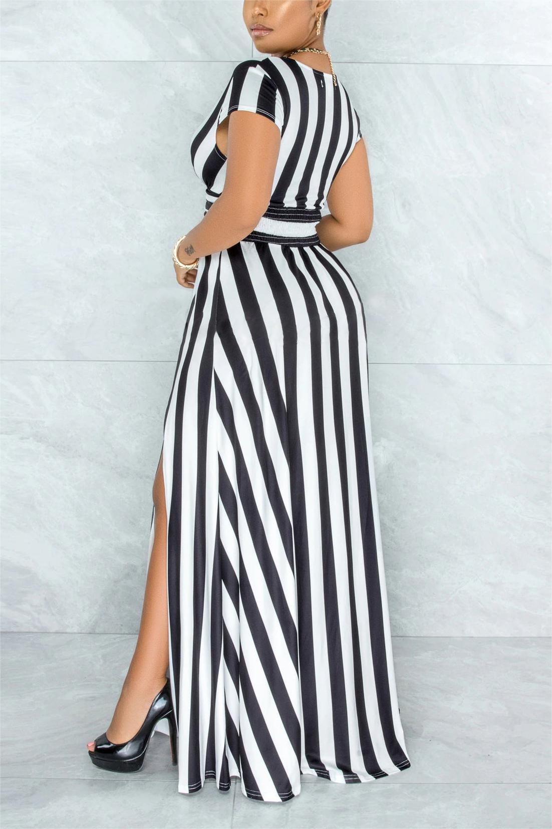SEXY STRIPED HIGH WAIST MAXI DRESS