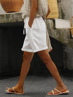 White Casual Soild Drawstring Elastic Waist Short Pants with Pockets