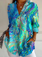 Abstract Buttoned Collar Long Sleeves Print Blouse