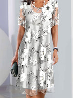 Elegant Floral Crew Neck Short Sleeve Midi Dress
