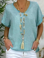 Solid Color V-neck Casual Short Sleeves T-shirt