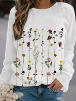 Floral Print Crew Neck Daily Long Sleeves Sweatshirt