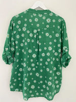 Daisy Print Stand Collar Buttons Long Sleeves Blouse