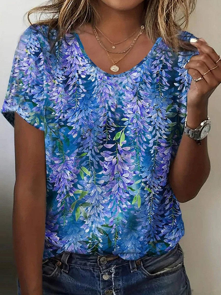 LooseFloral Print Short Sleeve T-Shirt