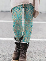Ethnic Tribal Print Elastic Waist Casual Leggings