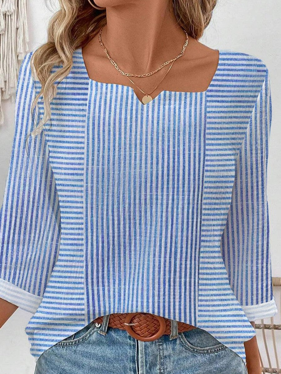 Striped Print Square Neck Blouse