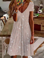 Pink V-neck Short Sleeve Mini Dress