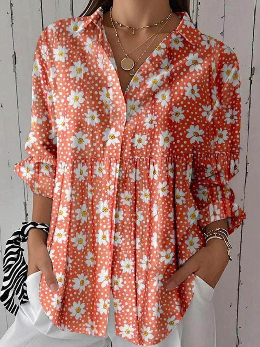 Romantic Floral Print Long Sleeve Tops