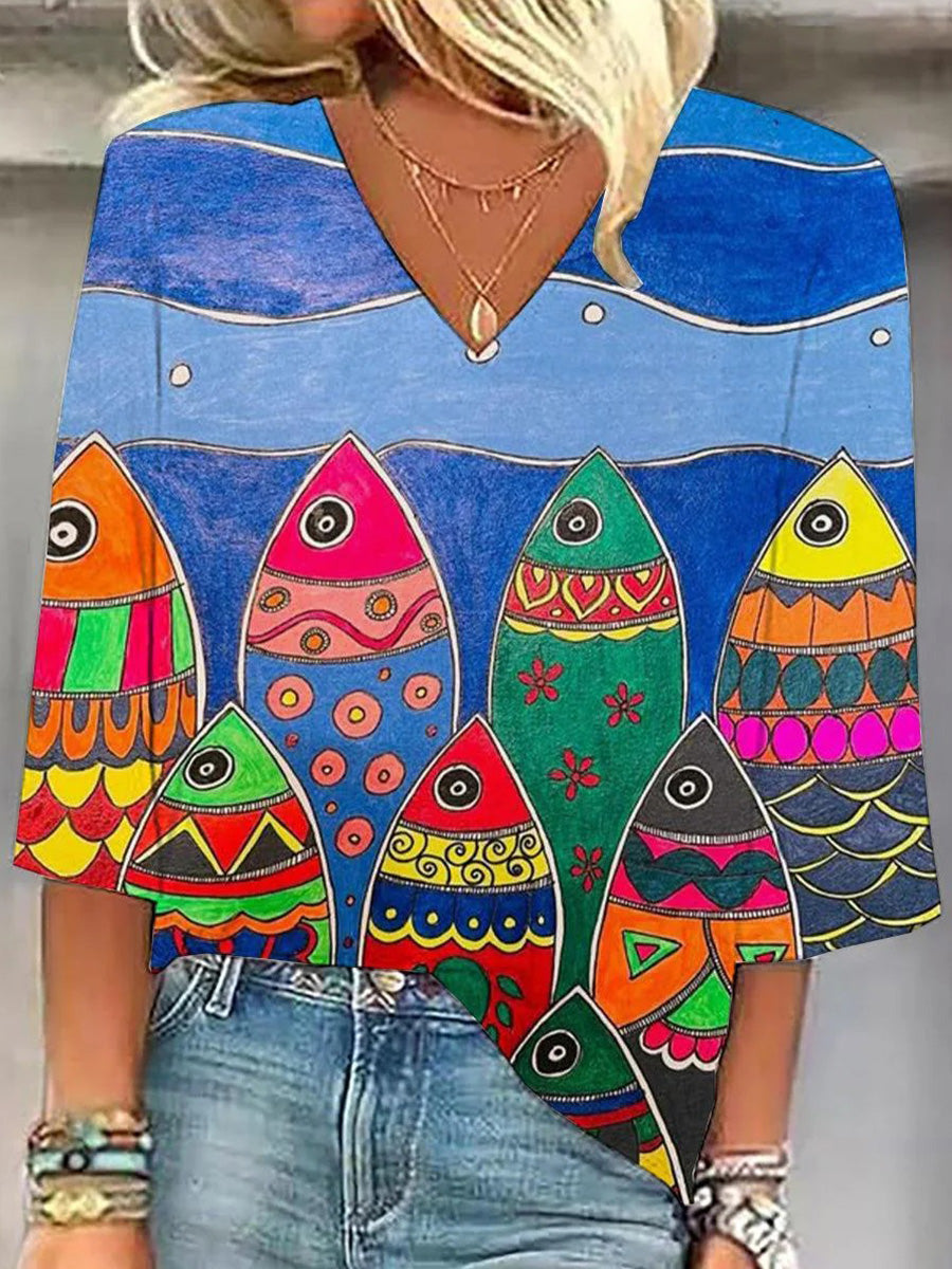 Trendy V-Neck 3/4 Sleeve Tops