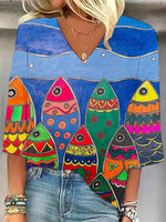 Trendy V-Neck 3/4 Sleeve Tops