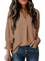 Solid Color V Neck Long Sleeve Loose Blouse