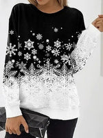 Snowflake Print Round Neck Long Sleeves Sweatshirt