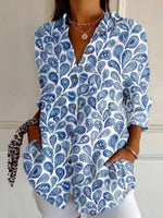 Vintage Ethnic Art Print Lapel Long Sleeve Loose Blouse