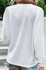 Solid Color Button V Neck Long Sleeve Hollow Out Casual Blouse