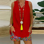 Pure Red V-neck Sleeveless Two Piece Set