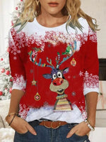 Christmas Reindeer Print Casual Long Sleeves Sweatshirt