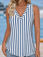 Striped V-neck Sleeveless Casual Loose Tank Top