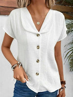 Solid White Lapel Short Sleeve Blouse