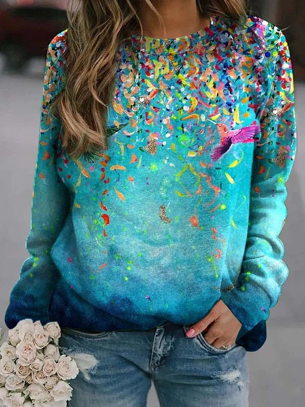 Fantasy Gradient Crew Neck Long Sleeve Casual Sweatshirt