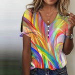 Colourful Gradient V-neck Short Sleeve Blouse