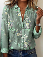 Chic Floral Print Collared Long Sleeve Casual Shirt