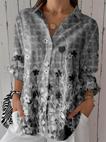 Casual Floral Print Lapel 3/4 Sleeve Tops