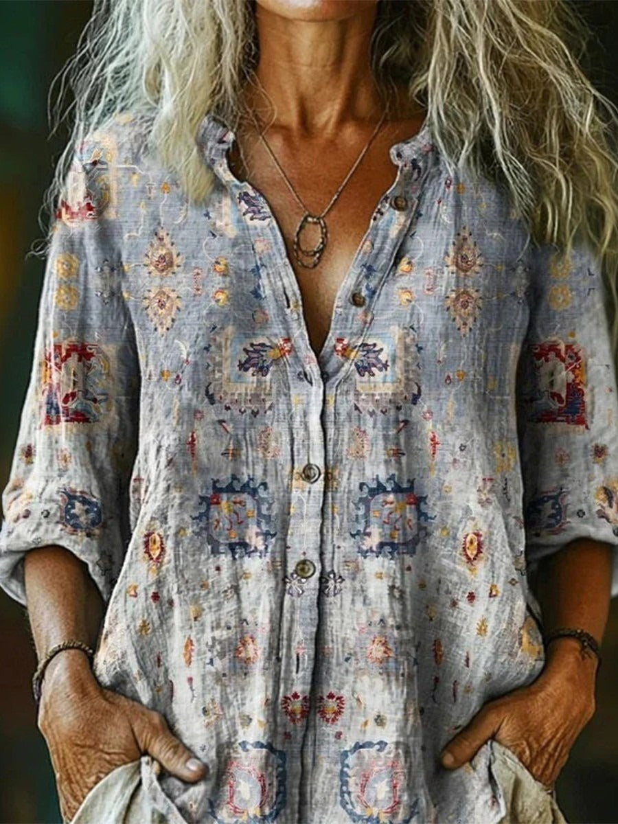 Vintage V-neck Long Sleeve Tops