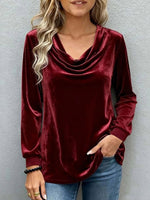 Burgundy Velvet Long Sleeve Plain Top