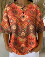Vintage Ethnic Print Crew Neck Half Sleeve Casual Shirt