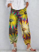 Vintage Floral Print Casual Loose Denim Pants
