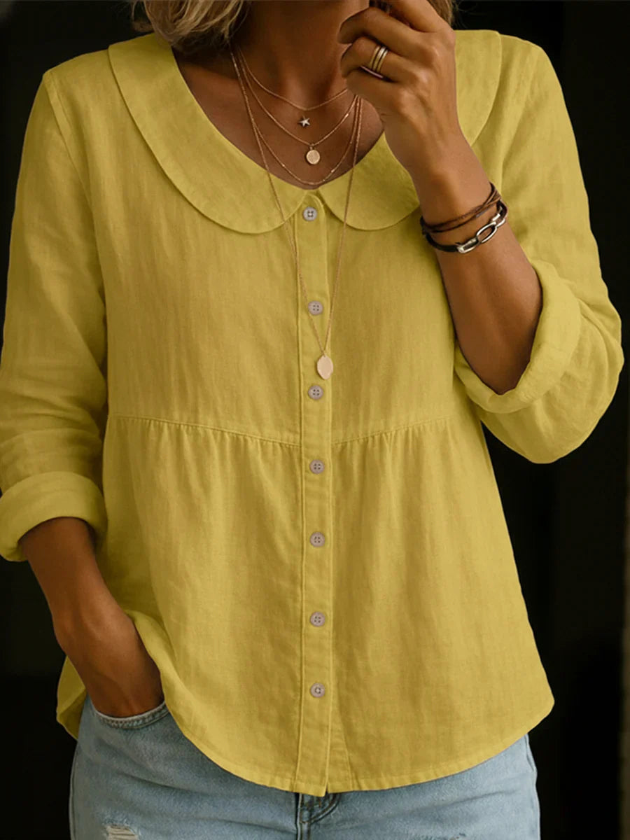 Solid Color Peter Pan Collar Long Sleeve Casual Shirt