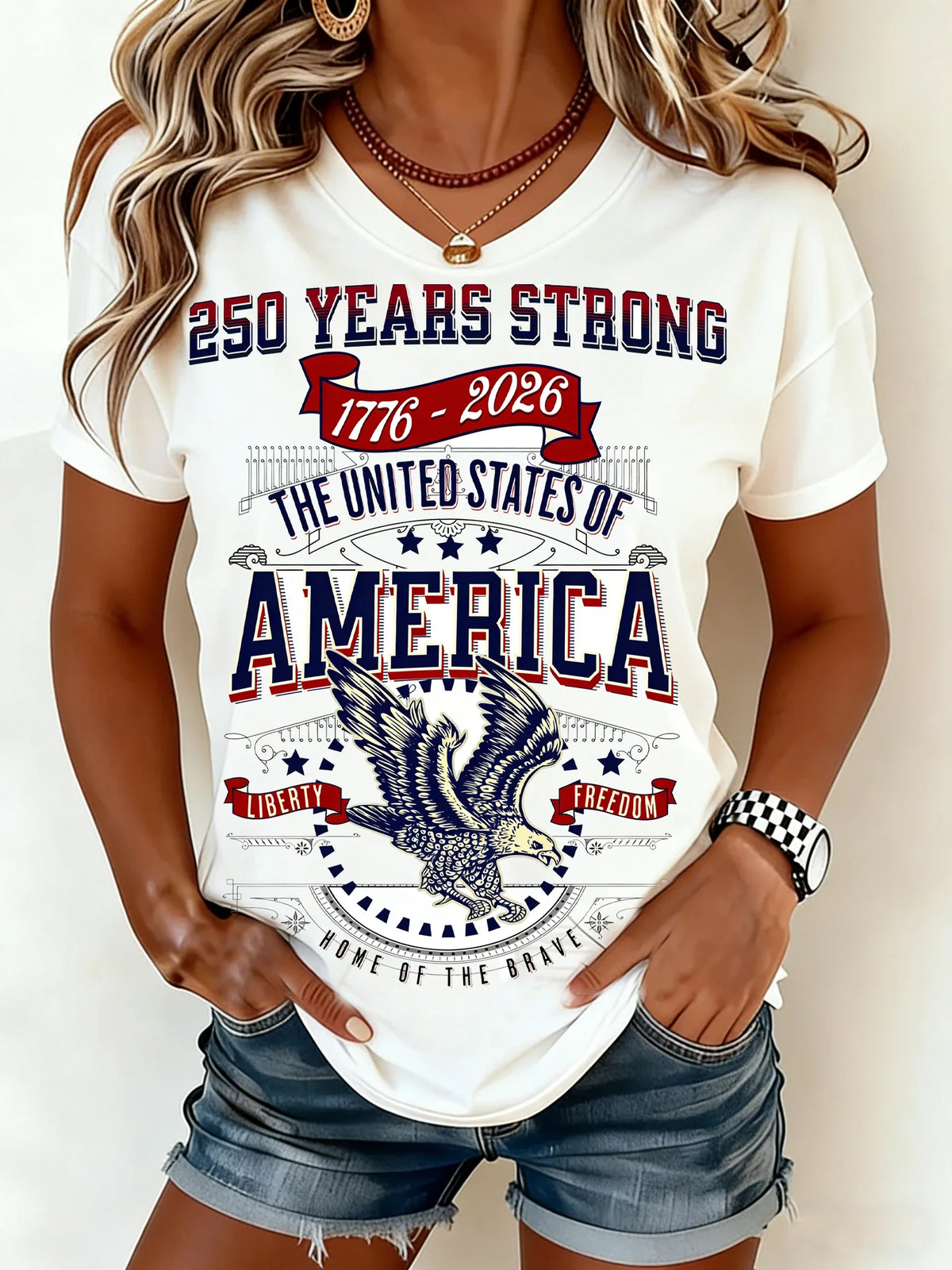 Vintage America 250 Years Patriotic Crew Neck Short Sleeve T-Shirt
